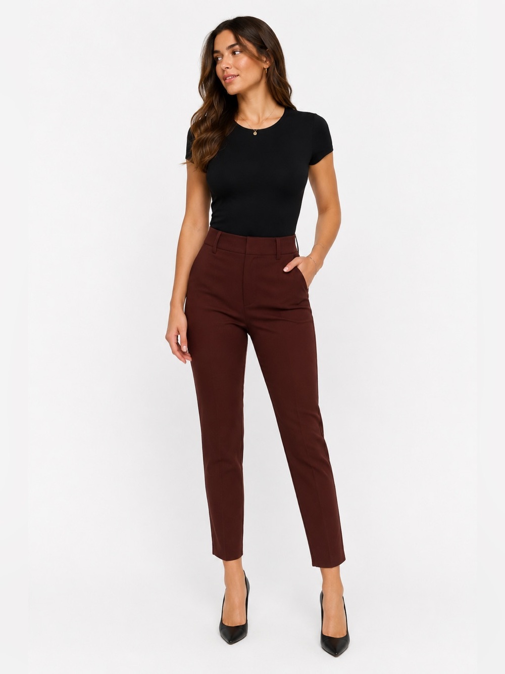 The Reset R Label High Rise Skinny Stretch Pants Chestnut Brown NWT M